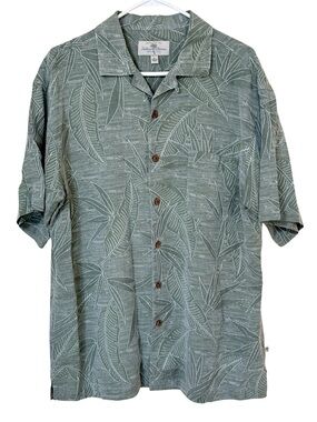 Island Shores 100% Silk Hawaiian Shirt Mens L Sage Green Aloha Camp Collar